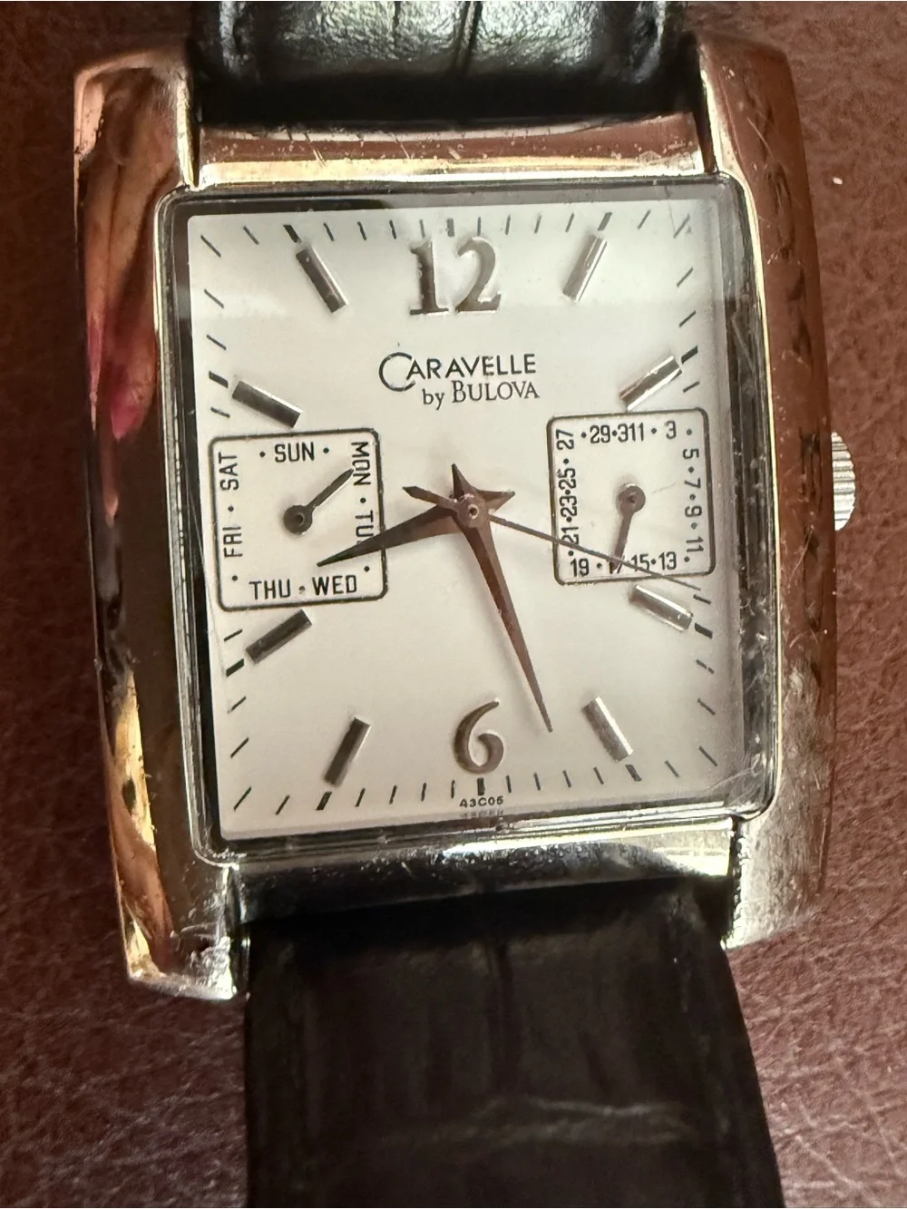 Men's Rectangular  Watch with Black Leather Strap